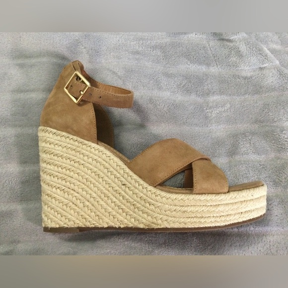Lisa Vicky Gemi Cognac Kid Suede Platform Espadrille Wedges Size 9M - Picture 8 of 12